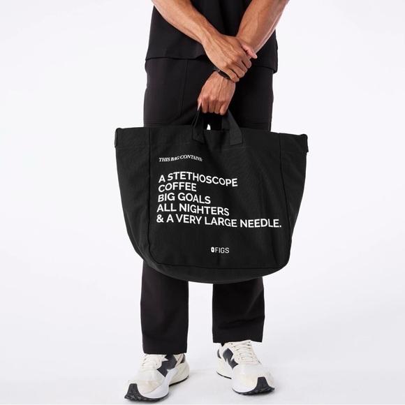 Figs Black Canvas A Very Large Needle Tote Bag - Picture 3 of 7